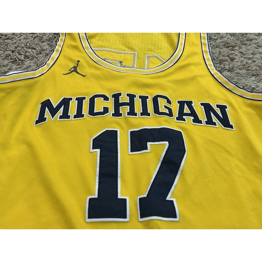 Jordan Michigan Wolverines Basketball Jersey Navy Yellow Champs Men's M #17